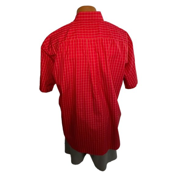 Jos. A. Bank Red & Tan Plaid Short-sleeve Button Down Shirt, Large, Pre-owned - Picture 2 of 7